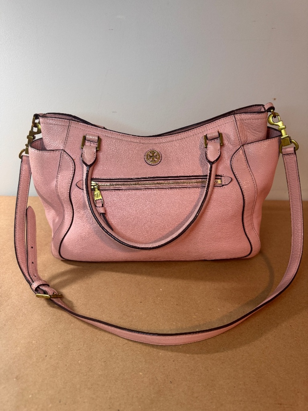 Tory Burch Rose Sachet Pink Pebbled Leather Satchel Shoulder Bag 11159791